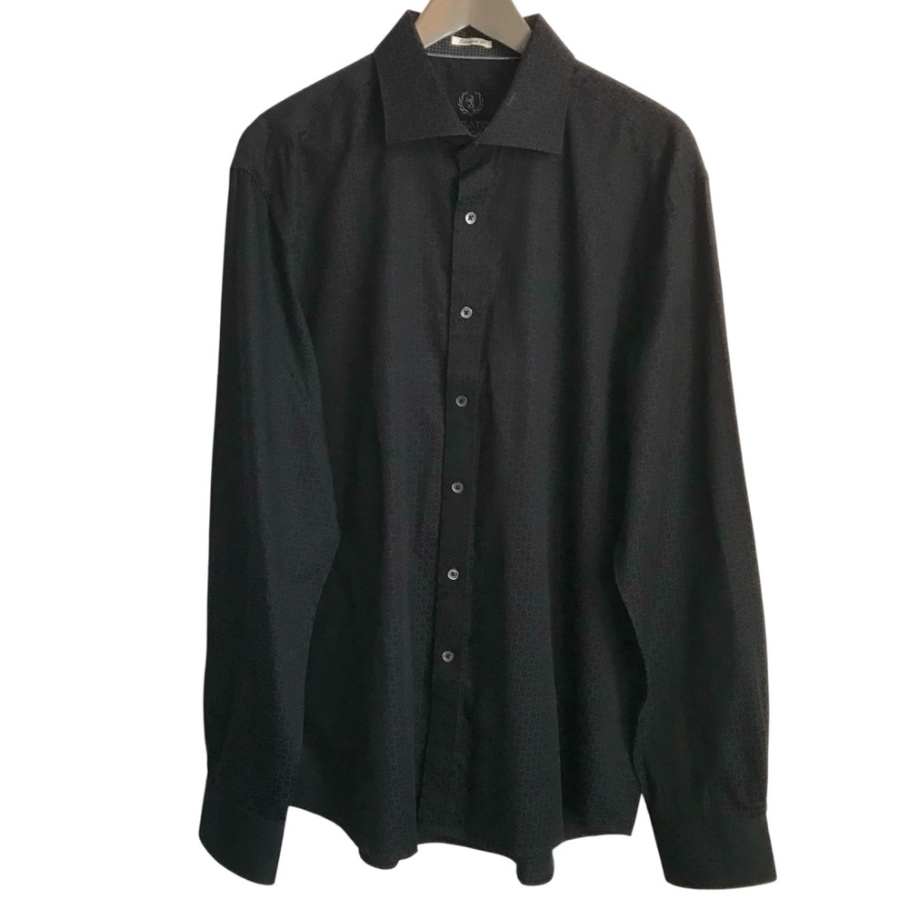 BUGATCHI Uomo Italy Men's XL 100% Cotton Black Shaped Fit Button Down Shirt EUC